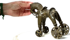 ANTIQUE INDIAN BRONZE TOY WHEELED HORSE TEMPLE TOY LOST WAX  CASTING 19th c