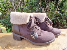 New Womens Suede Laced Ankle Boots - Size 4 Extra Wide Fit
