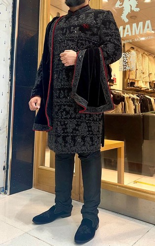 Black sherwani full - sherwani,