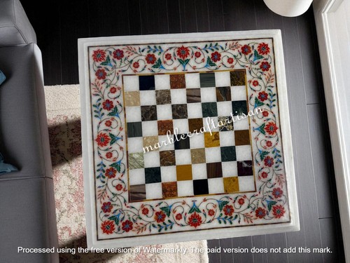 Marble inlay chess table - marble,