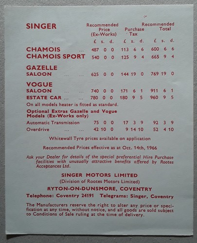 Singer range price list - singer,