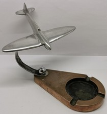 Vintage 1950s Art Deco WW2 Supermarine Spitfire Plane Aluminium & Bronze Ashtray