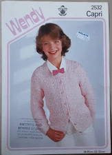 Orig Vintage Wendy Capri Child Ribbed Cardigan 22"-32" Knitting Pattern 2532