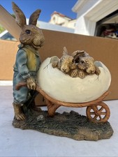 Vintage Chrisdon Hand Painted Rabbits - Cart With Babies