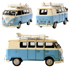 1966 tin plate model Kombi Camper Van in blue and white with surfboards