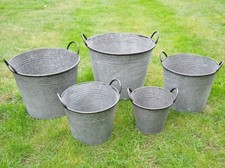 Set Of 5 Galvanised Metal Zinc