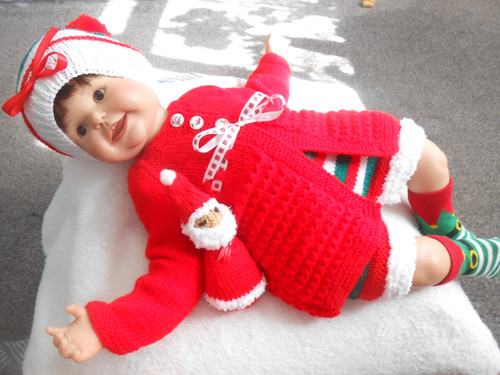 Hand knitted red xmas elf - knitted,