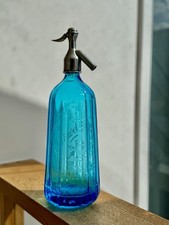 Vintage Kingfisher Blue Glass Soda Siphon from Stowells of Chelsea