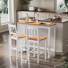Solid Pine Wood Bar Dining Table and 2 Chairs Set Breakfast Kitchen Bistro Table
