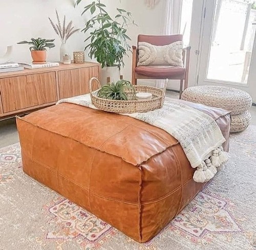 Leather moroccan pouffe - moroccan,