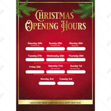 CHRISTMAS 2023 SHOP DISPLAY OPENING HOURS AND TIME XMAS ADVERTISEMENT POSTER V3