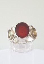 Gorgeous Real Carnelian & Citrine Stones Ring 925 Silver Size K~K1/2 #22672
