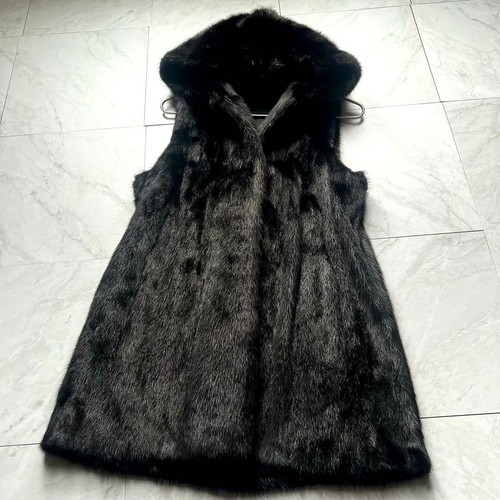 Black mink hooded vest - black,