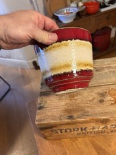 Vintage West German Style Dark Red / Cream Drip Glaze Planter / Plant Pot