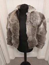 Ladies Grey Hooded Rabbit Fur Jacket /parka New Never Worn