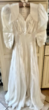 VINTAGE 1940's IVORY SATIN WEDDING GOWN DRESS W/ CHIFFON SKIRT XXS