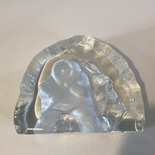 Kosta Sweden Inuit Eskimo Glass Ice Sculpture Spear Fishing Paperweight Block