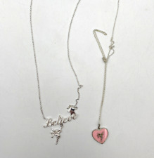 Disney Tinkerbell Pink Heart Charm/Believe Necklaces 925 Silver              C17