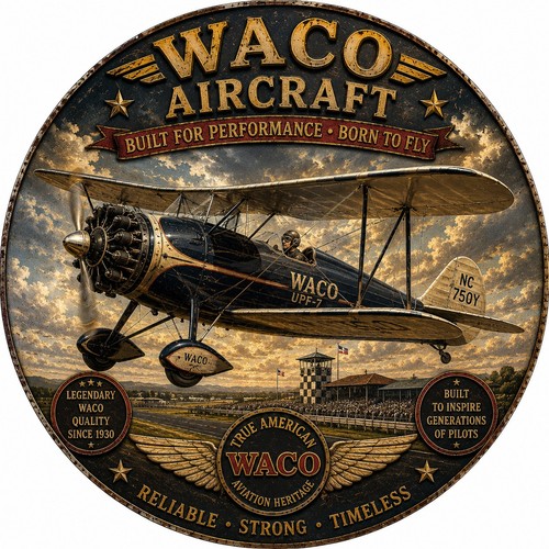 Waco plane metal sign - bi-plane,