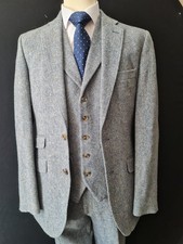 Torre Grey Tweed 3 Piece Suit Jacket Trousers Waistcoat Donegal 100% Pure Wool