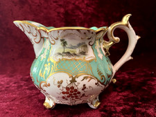 STUNNING ROCKINGHAM/BRAMELD CREAMER/MILK JUG - PAINTED SCENES/GILTWORK - C 1840s