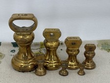 Set of 7 VINTAGE brass lb pound bell kitchen scale weights 1lb - 1/4oz