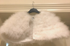 PEARCE FIONDA:GORGEOUS IVORY MARIBOU FEATHER CAPE DIAMONTE BUTTON - LARGE