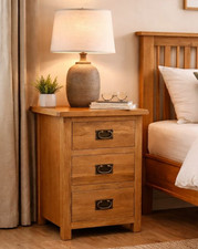 Oak 3 Drawer Tall Bedside –