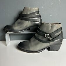 H By HUDSON - Women’s Strapped Leather Ankle Boot - Black / Grey - Size 5 / 38
