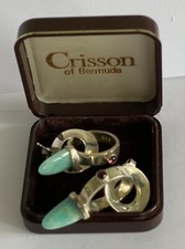 Vintage Crisson of Bermuda Sterling 925 Turquoise & gemstones drop earrings 10g
