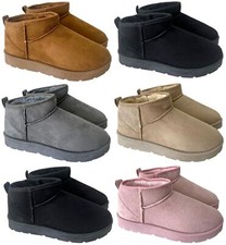 WOMENS LADIES FLAT WARM WINTER FAUX FUR LINED SNUGG ANKLE SHOES BOOTS SIZE 3-8