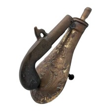 Flintlock Pistol Powder Flask Door Knocker Cast Brass Bronze VTG