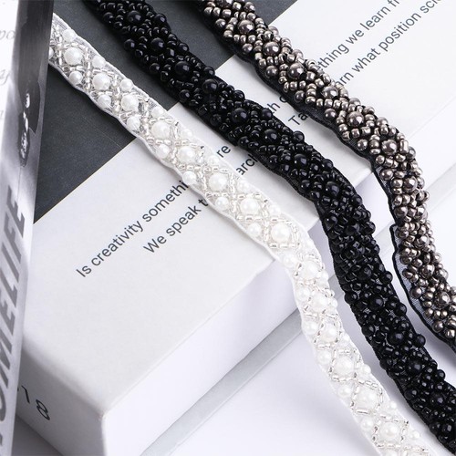 Beads lace trim - trim, white