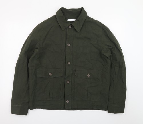 Zara men green cotton linen - men,