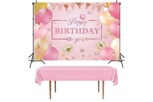 Pink happy birthday backdrop - pink,