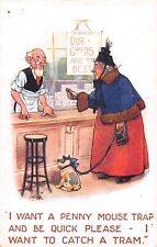 POSTCARD  COMIC  SHOP OLD DEAR PENNY MOUSE TRAP  CATCH A TRAM   REG  CARTER