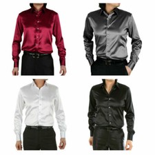 Men Faux Silk Satin Shirt Long