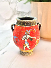 Vintage Ancient Style Red Greek Vase 10cm Hand Painted Ceramic Pottery