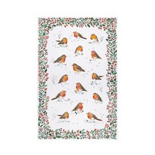 Cotton Tea Towel Ulster Weavers Robins & Berry Border 100% Cotton White