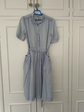 LAURA ASHELY Vintage 1980s Pale Blue Shirt Dress With Tie Waist & Pockets - UK12