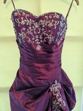 Purple silk Ball gown prom dress+hooped underskirt lovely sequin detail sz 8-10