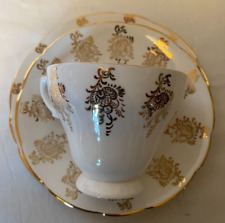 ROYAL SUTHERLAND Vintage Bone China Trio, Gold Flower Design