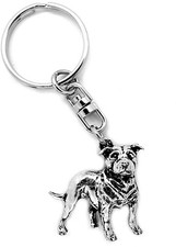 Silvery Staffordshire Staffie Bull Terrier Dog Keyring in Gift Pouch