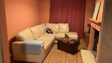 Cream Leather Right handed  3-seater Chaise Sofa