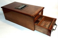ANTIQUE VINTAGE WOODEN MAHOGANY & BRASS SHOP CASH DRAWER TILL- LOUD BELL- DERBY