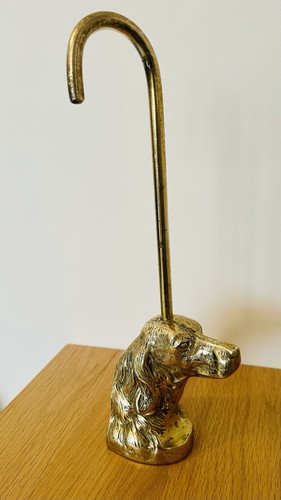 Antique brass dog door stop - antique,