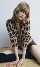 Zara Argyle Knit Cardigan Size