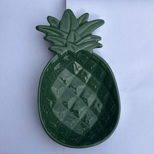 Linea Home Earthenware Serving Dish Oval Bowl Pineapple Hawaii Green Tiki