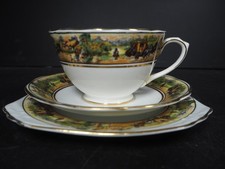 Foley China E Brain & Co Trio Cup Saucer & Side Plate Horse & Carriage Scene