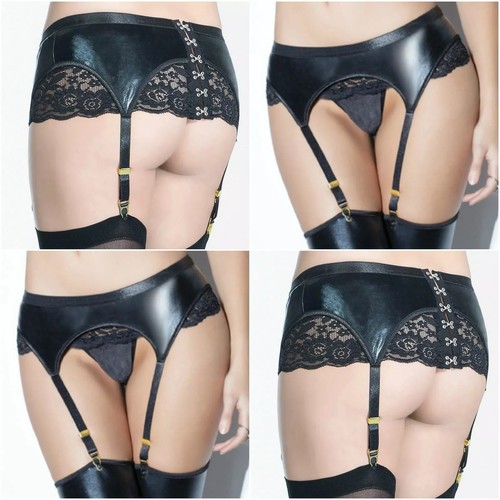 Sexy black faux leather lace - faux,